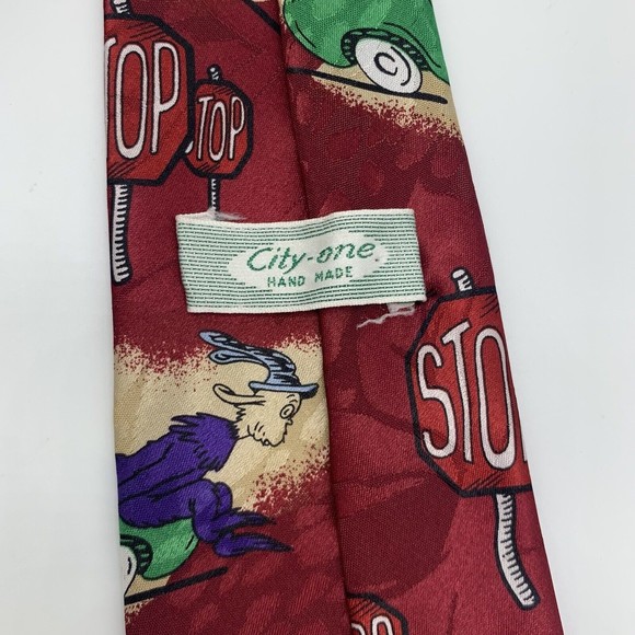 Dr Suess GREEN EGGS AND HAM Tie City One Handmade Neck Tie Red Seuss Week ~ Flaw - Picture 3 of 6